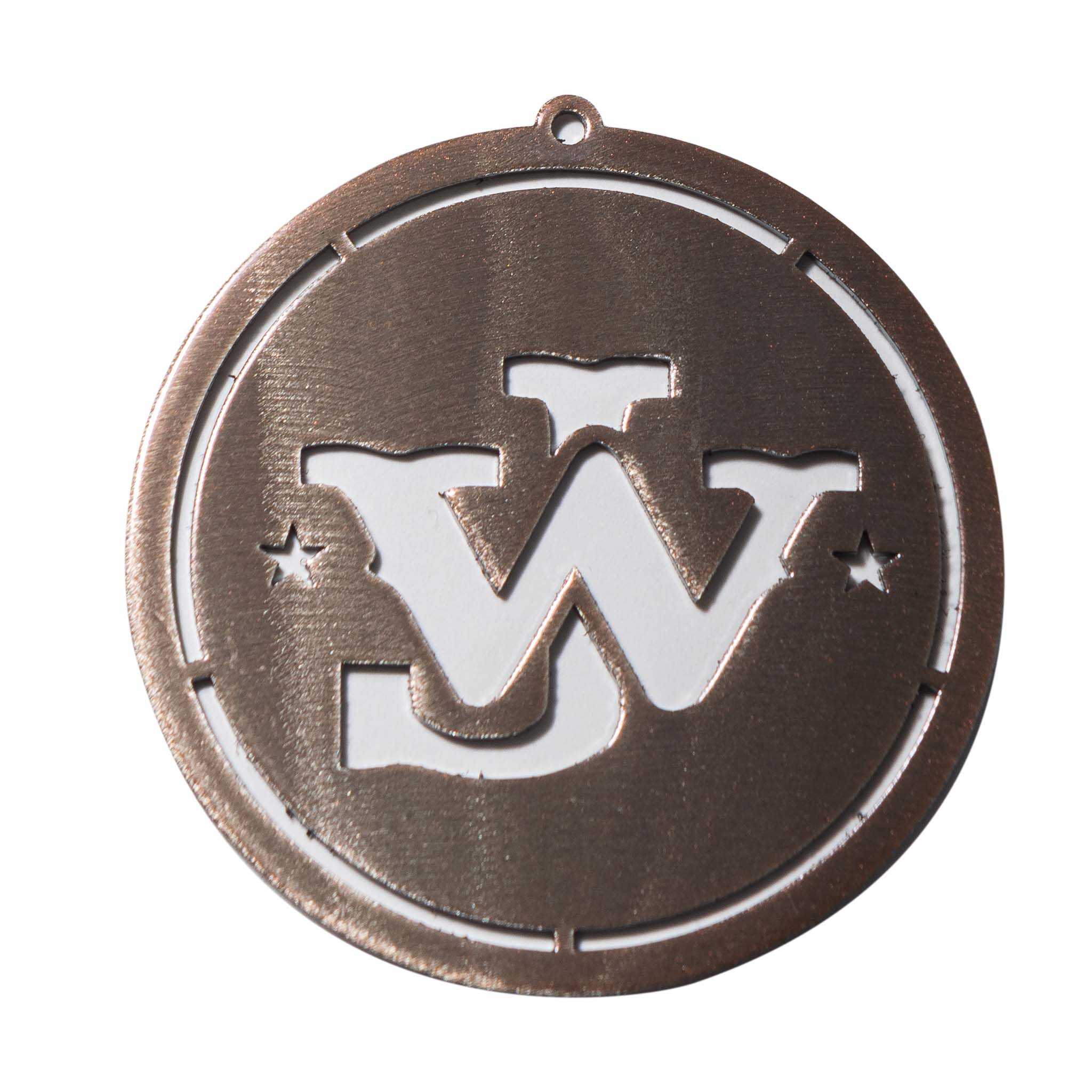 brown circular iron christmas ornament with JW