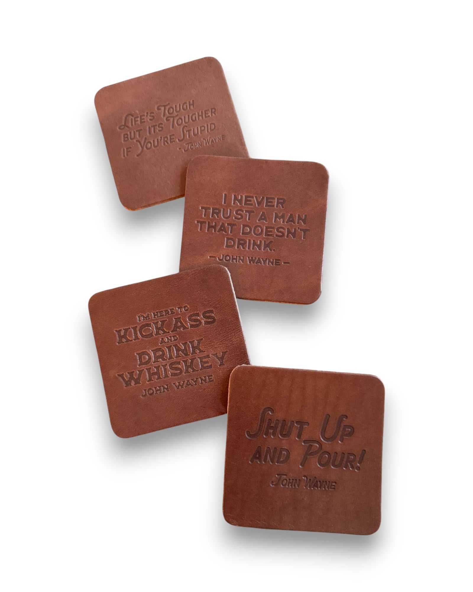 John Wayne Barware Quotes Leather Coaster Set - Brown
