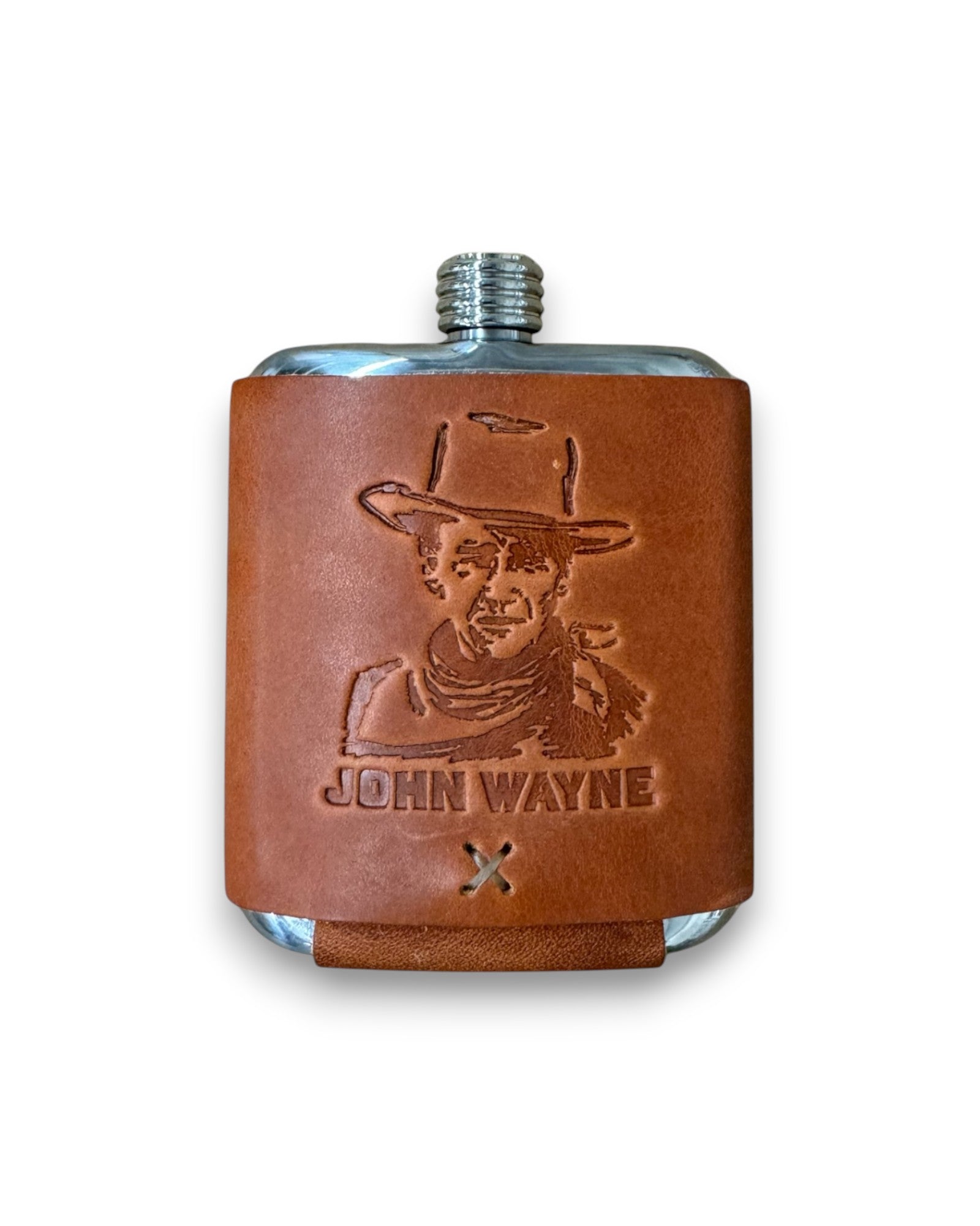 John Wayne Cowboy Leather Wrapped Steel Flask