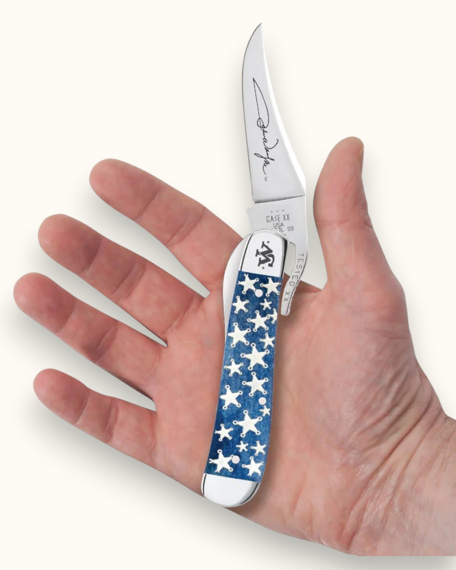 John Wayne x Case Knives Embellished Smooth Navy Blue Bone Russlock