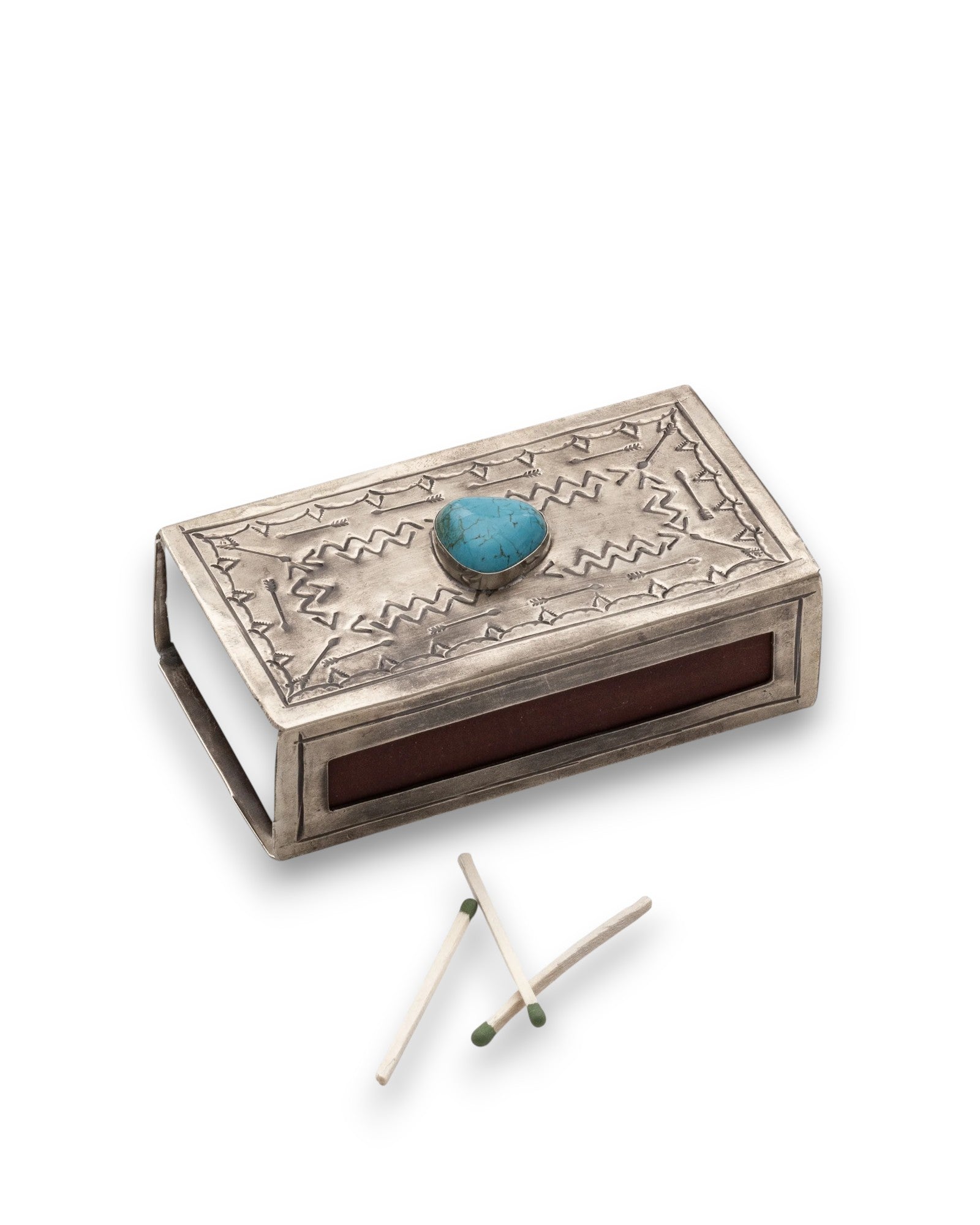 John Wayne Silver and Turquoise Matchbox - Large