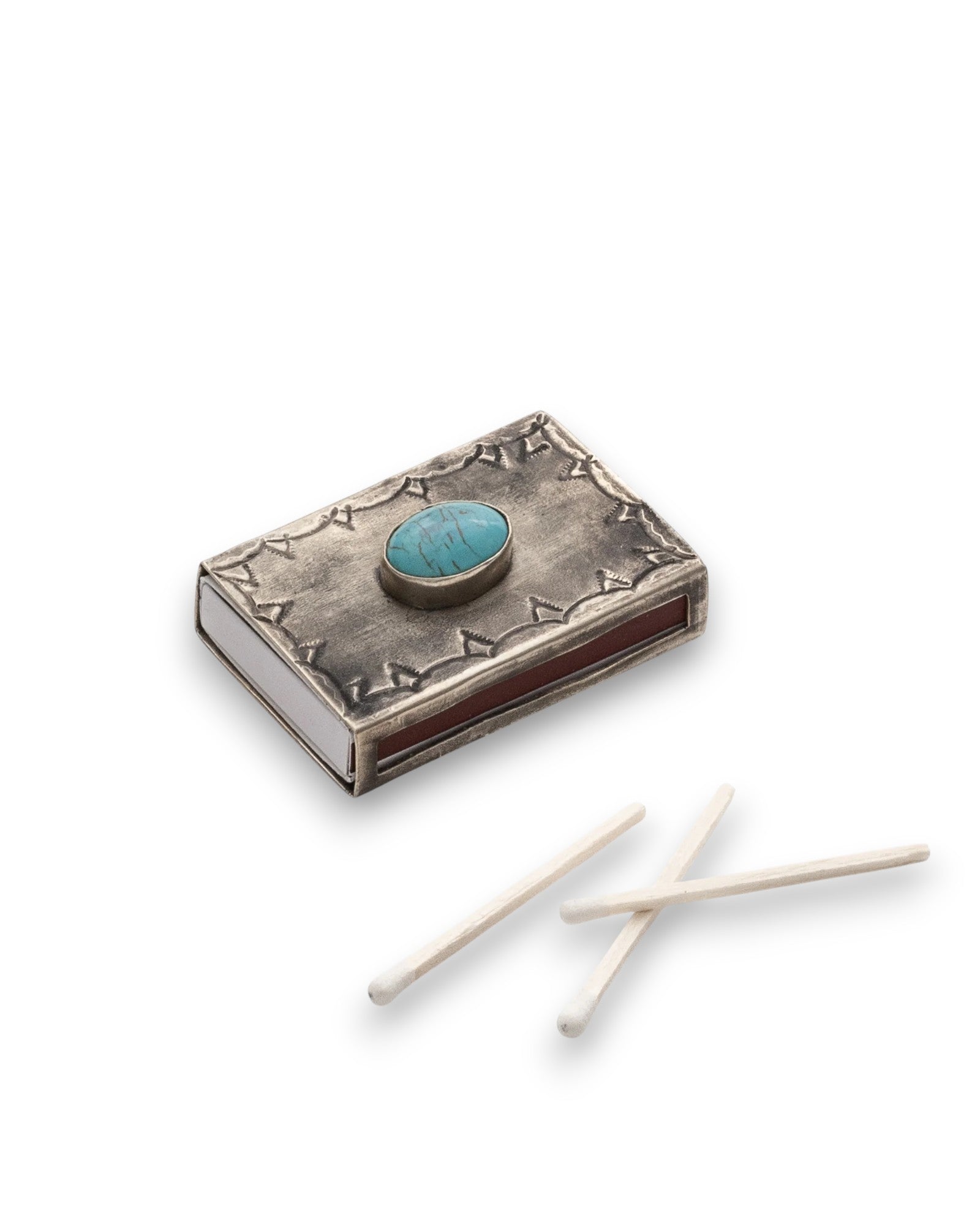 John Wayne Silver and Turquoise Matchbox - Small