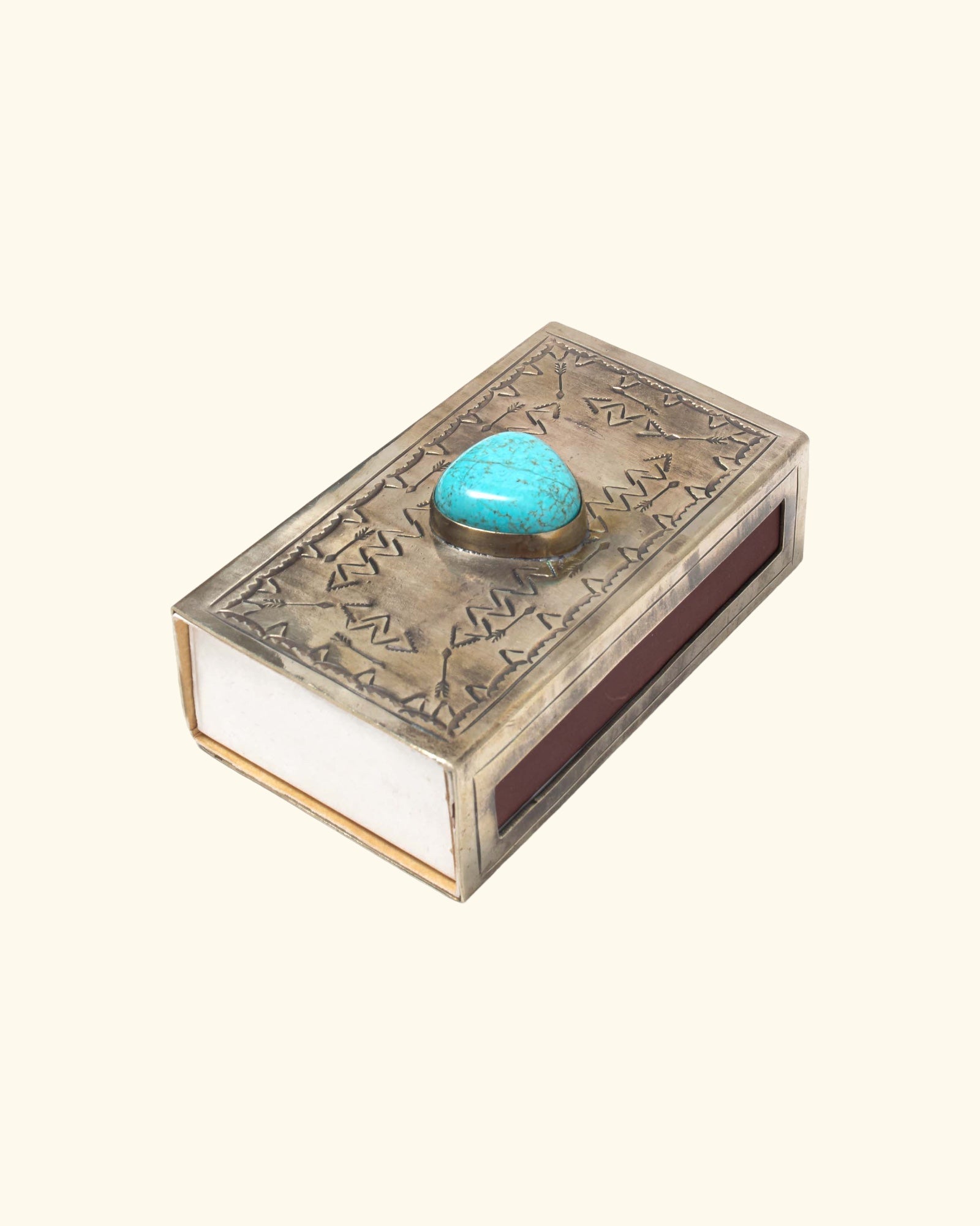 John Wayne Silver and Turquoise Matchbox - Large