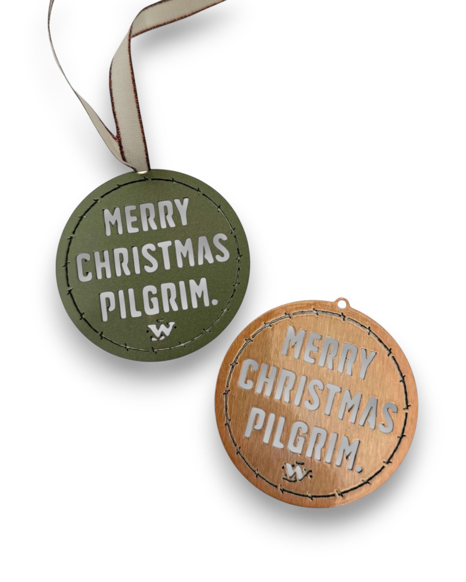 Merry Christmas Pilgrim Iron Ornament