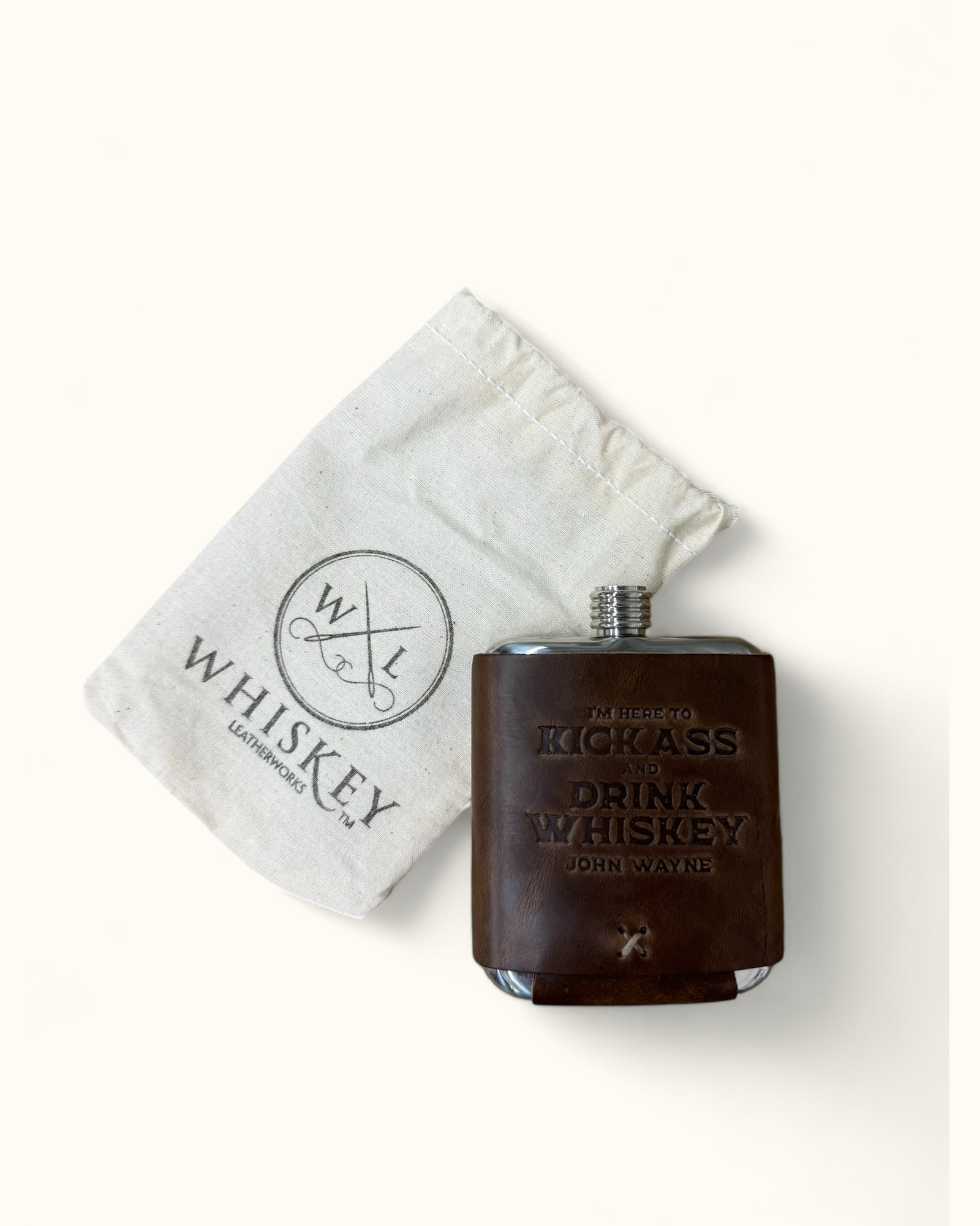 John Wayne Kick Ass Leather Wrapped Steel Flask