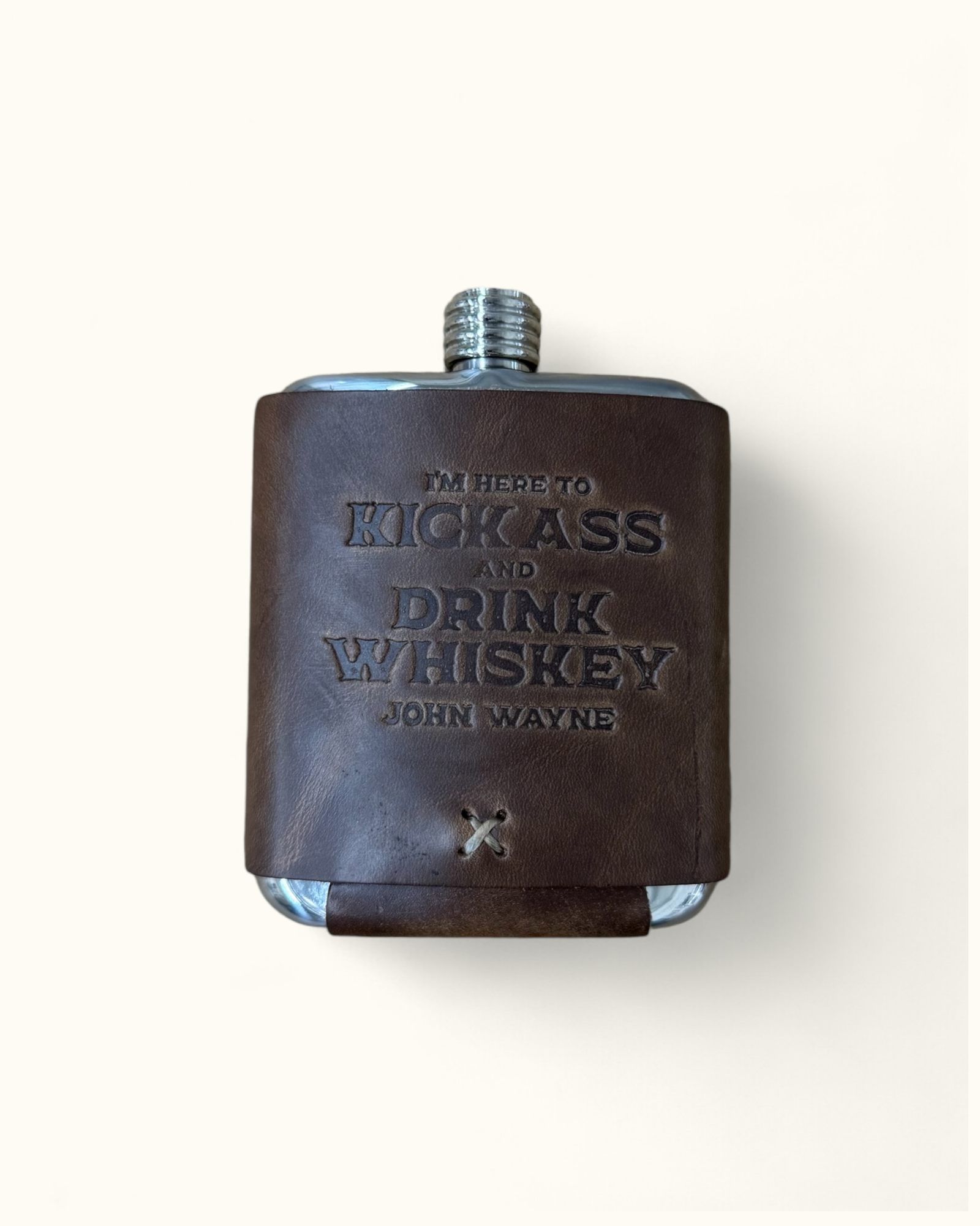 John Wayne Kick Ass Leather Wrapped Steel Flask