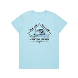 blue talk low talk slow and don't say too much tee with snake on hat graphic 