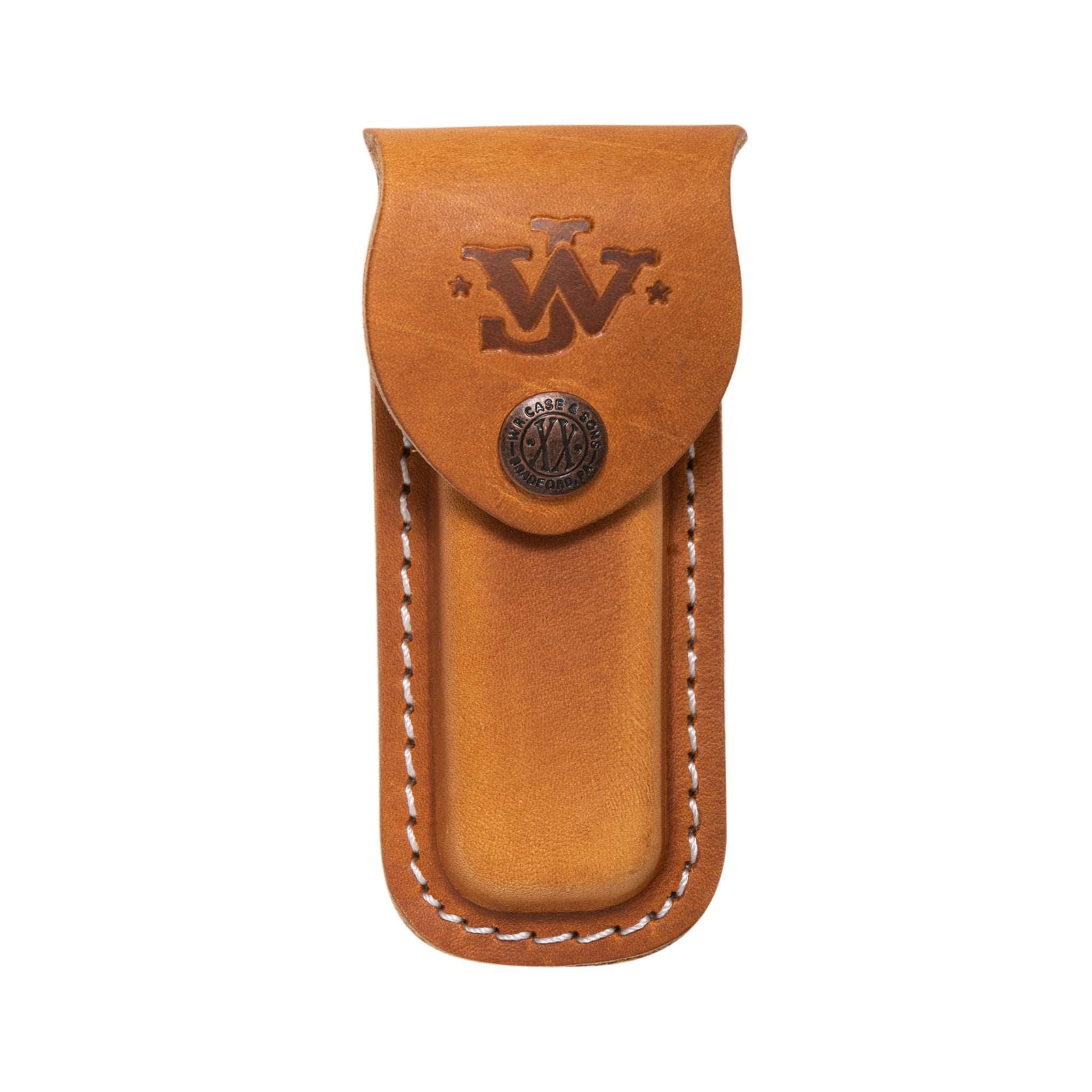 brown leather knife sheath with JW