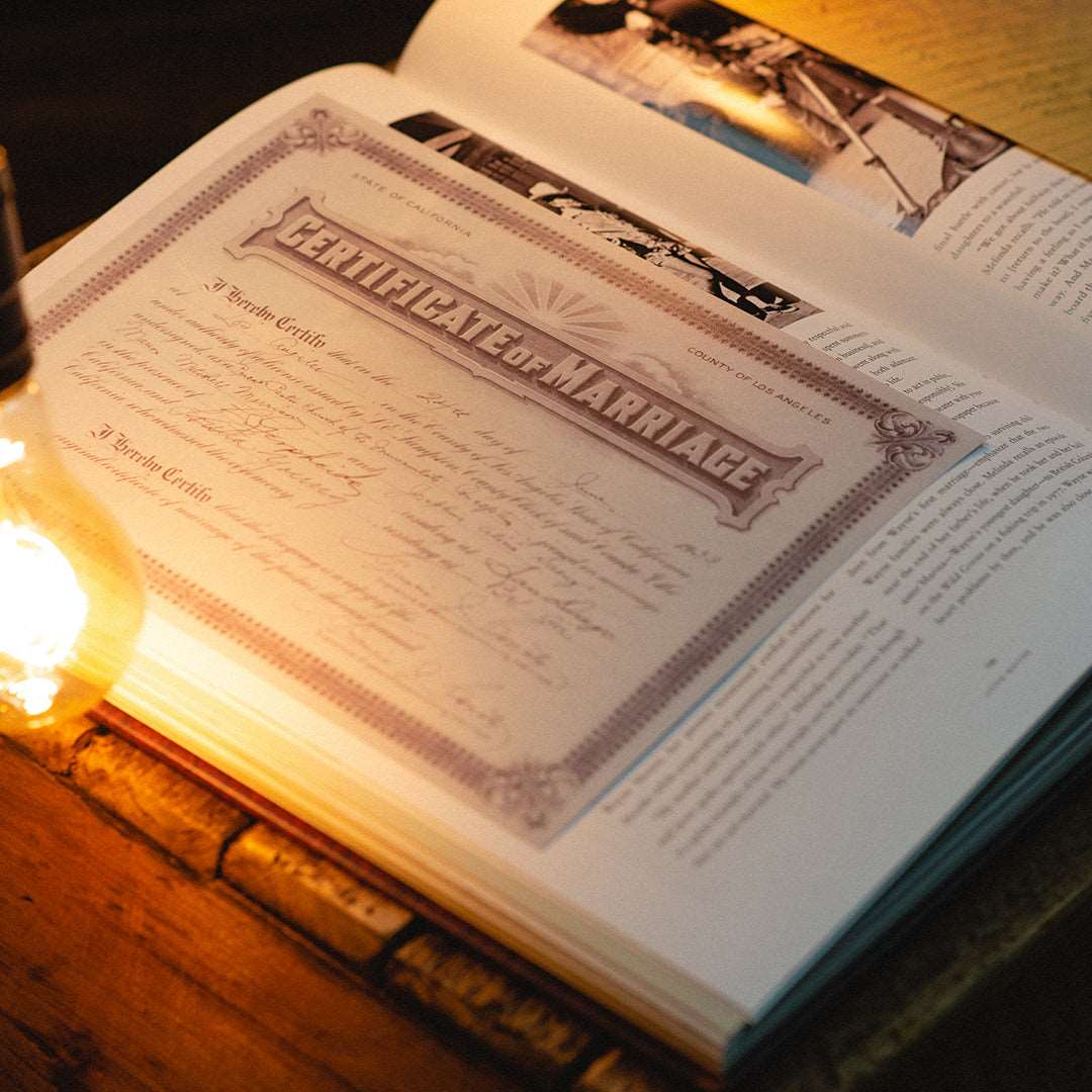 book opened with certificate of marriage on its page