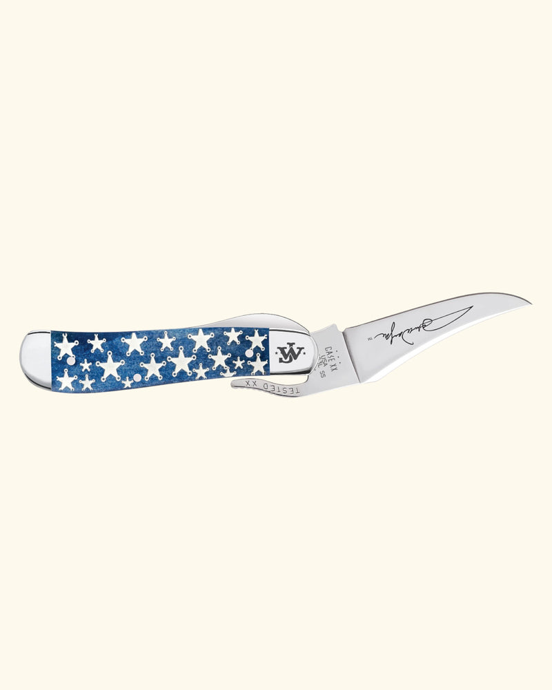 John Wayne Embellished Smooth Navy Blue Bone Russlock Knife