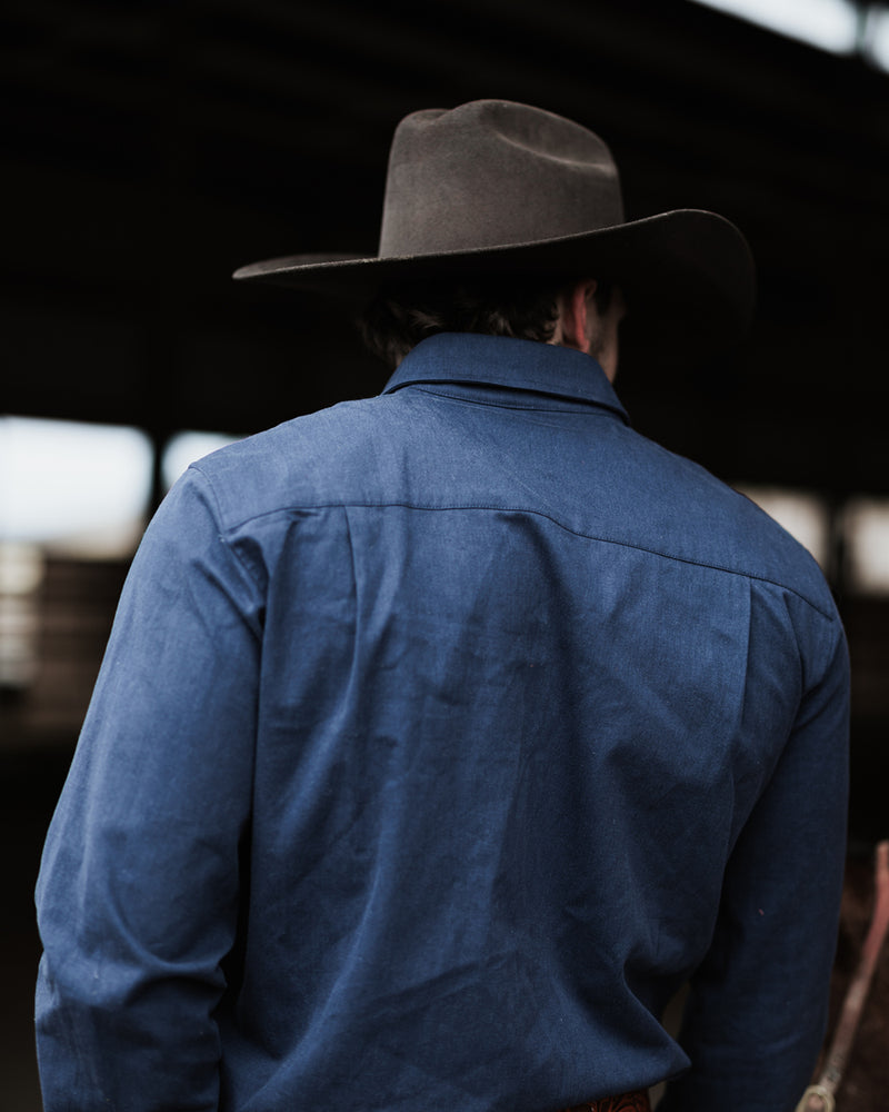 The Ethan Men's Western Shirt in Sanded Twill - Midnight Blue