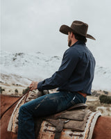 The Ethan Men's Western Shirt in Sanded Twill - Midnight Blue