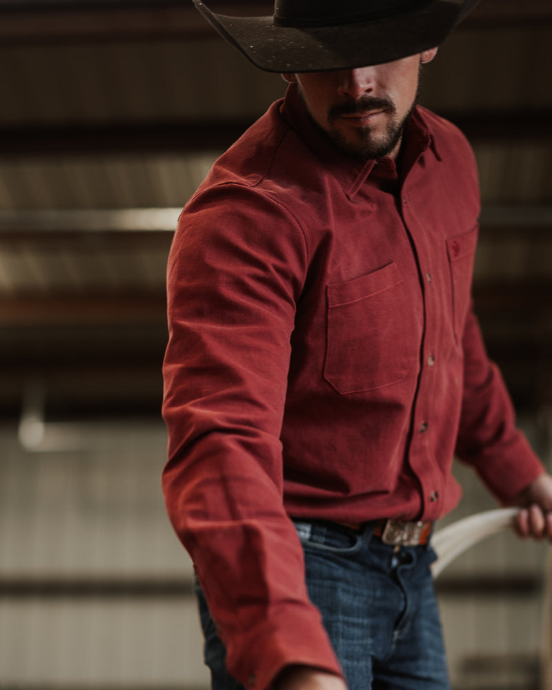 The Ethan Men's Western Shirt in Corduroy - Barn Red