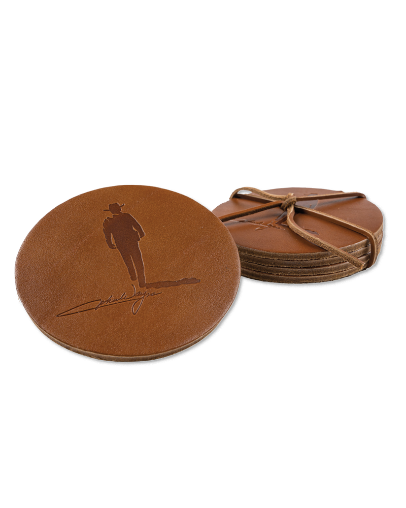 John Wayne Silhouette Leather Coaster Set of 4 - Saddle Brown