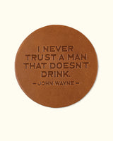 Leather Coaster Set of 4 Quotes - Saddle Brown