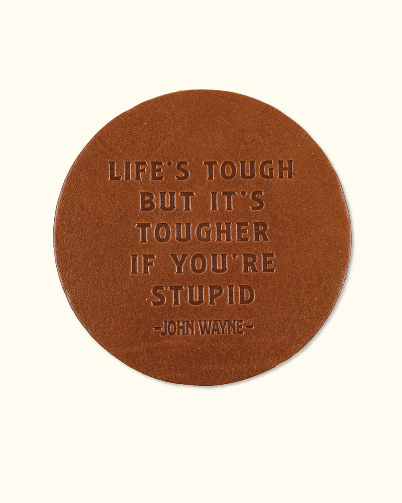 Leather Coaster Set of 4 Quotes - Saddle Brown