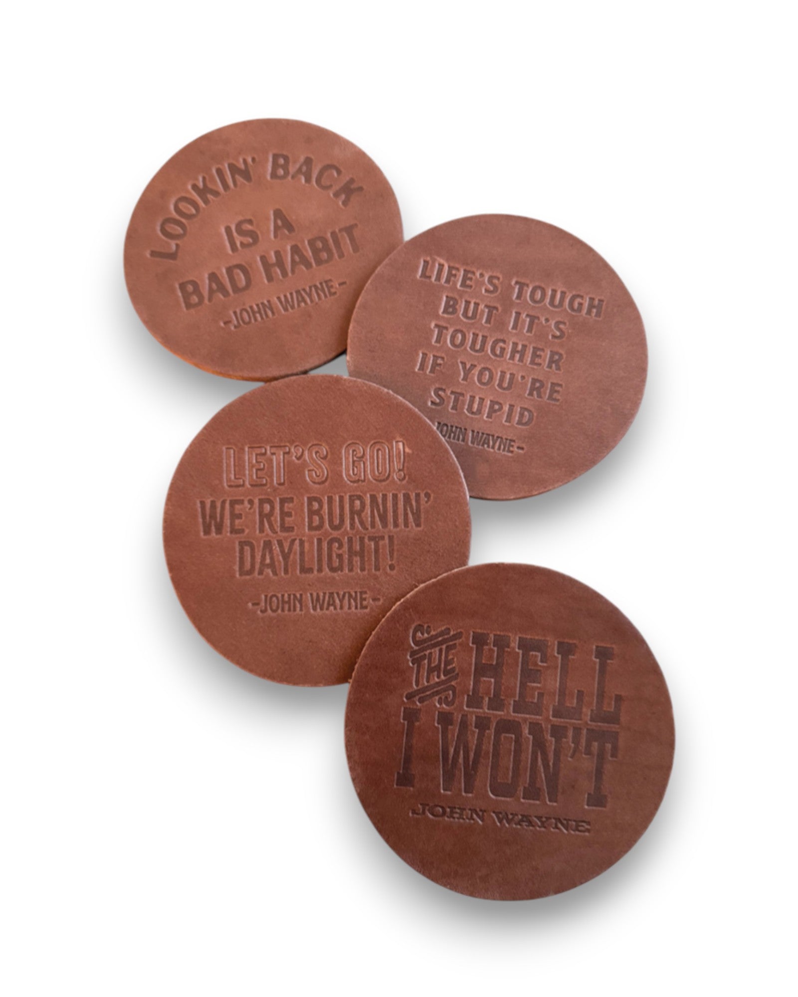 John Wayne Classic Quotes Leather Coaster Set - Brown