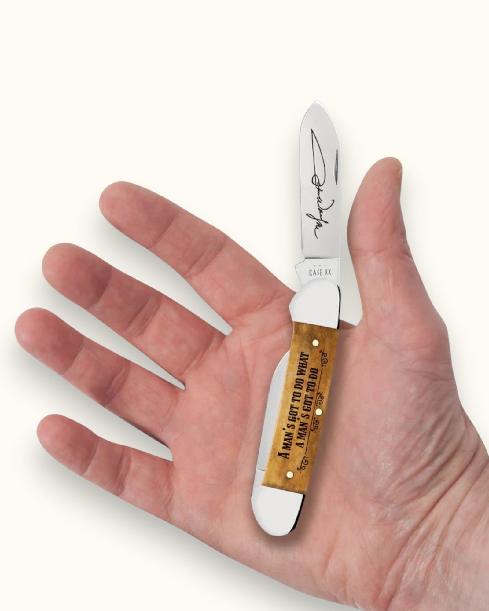 John Wayne x Case Knives Embellished Smooth Antique Bone Canoe Knife