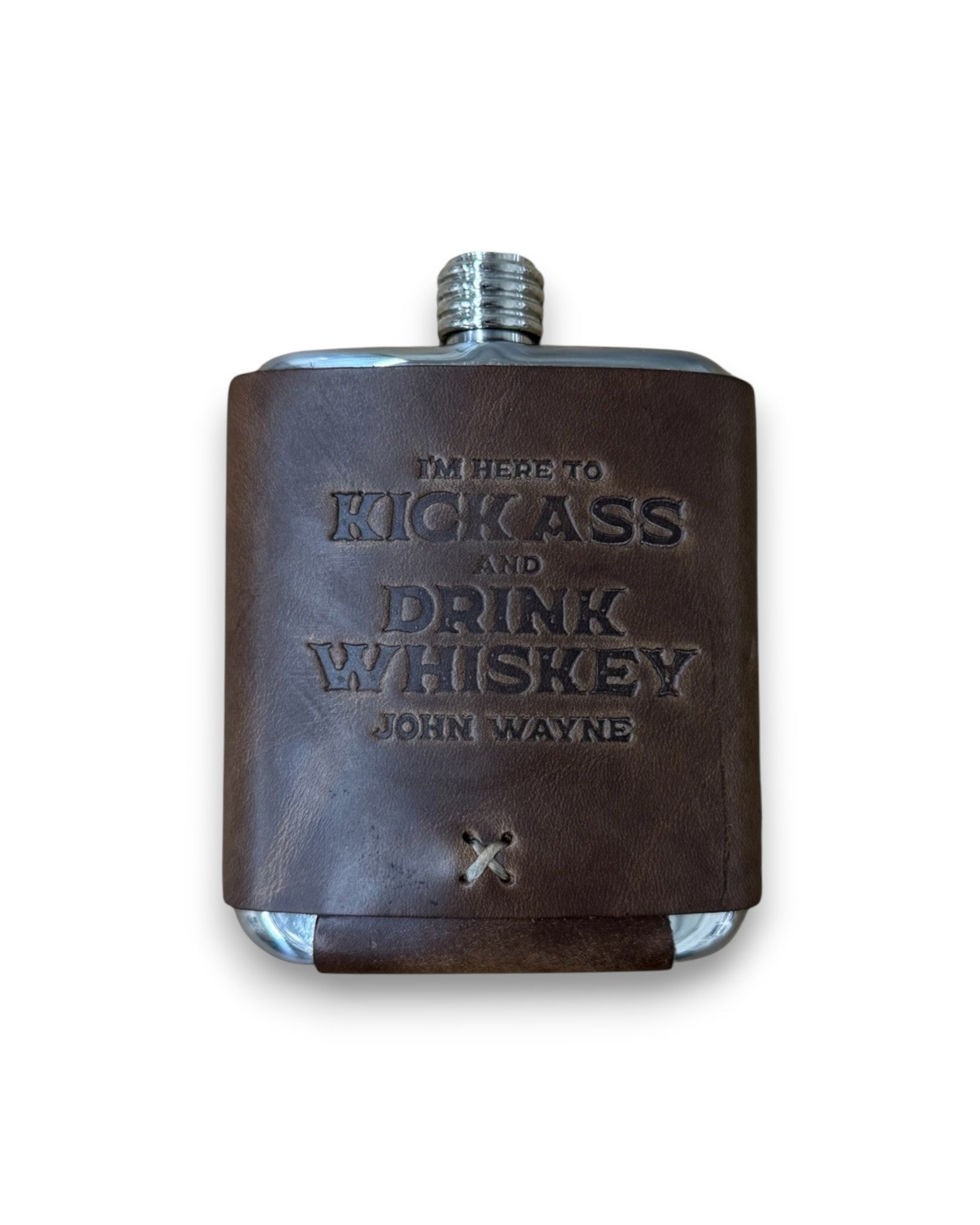 John Wayne Kick Ass Leather Wrapped Steel Flask