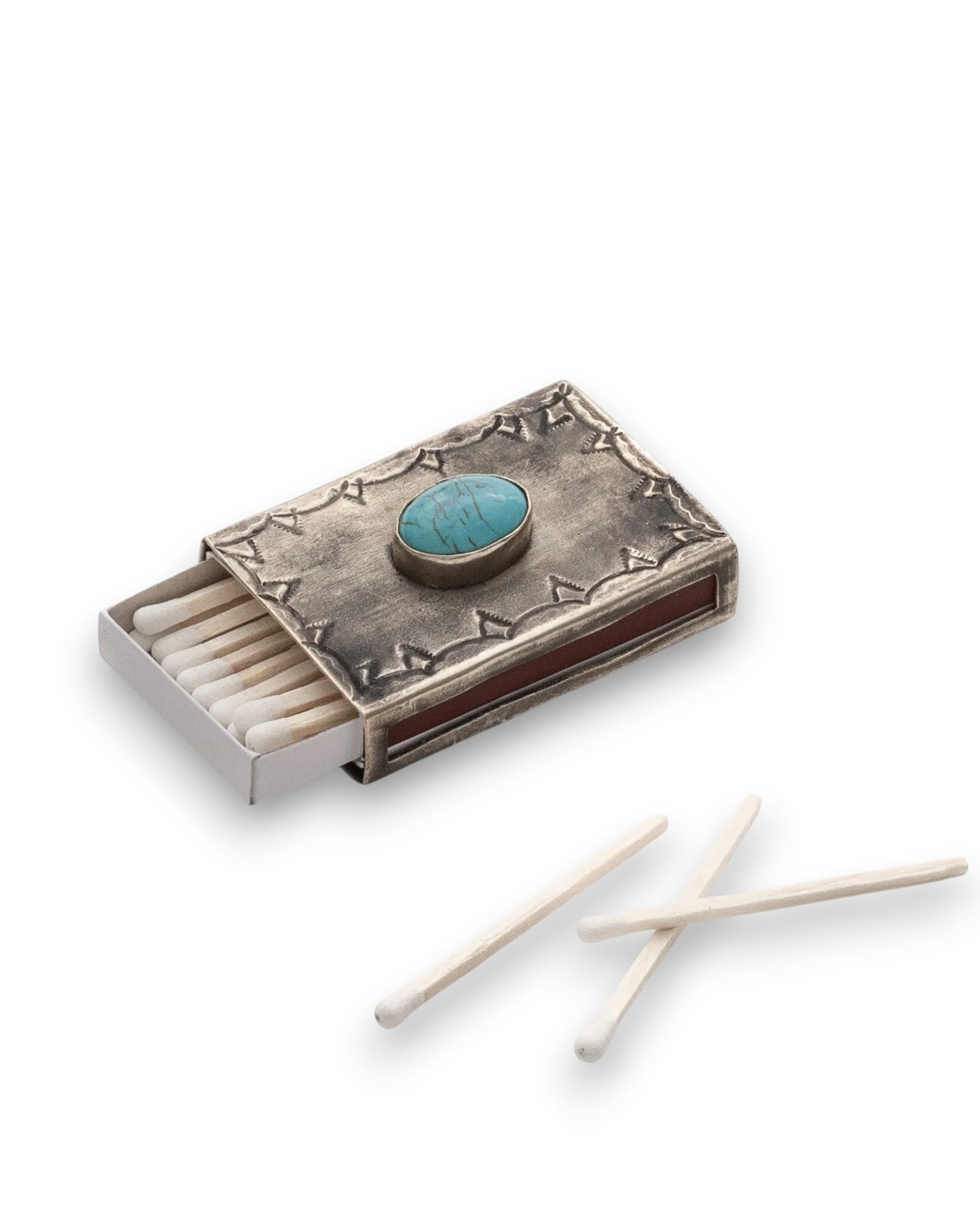 John Wayne Silver and Turquoise Matchbox - Small