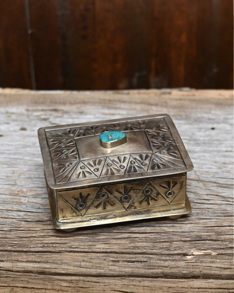 John Wayne Silver and Turquoise Stamped Box - Small