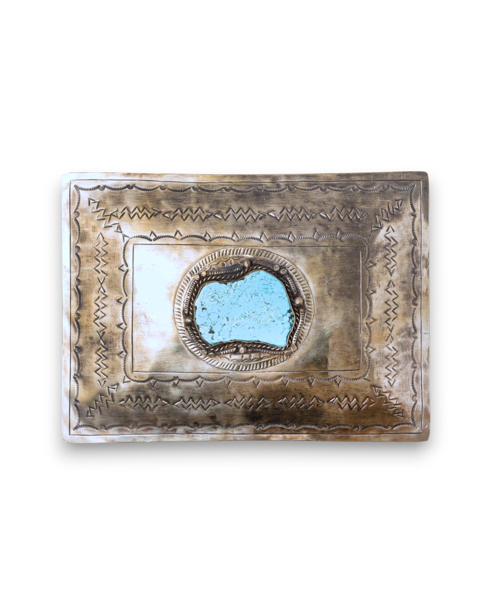 John Wayne Silver and Turquoise Stamped Box - Large