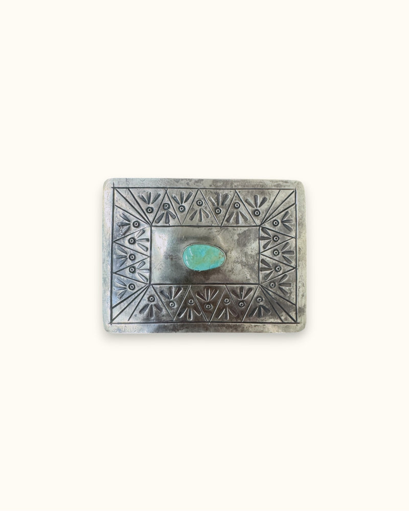 John Wayne Silver and Turquoise Stamped Box - Small