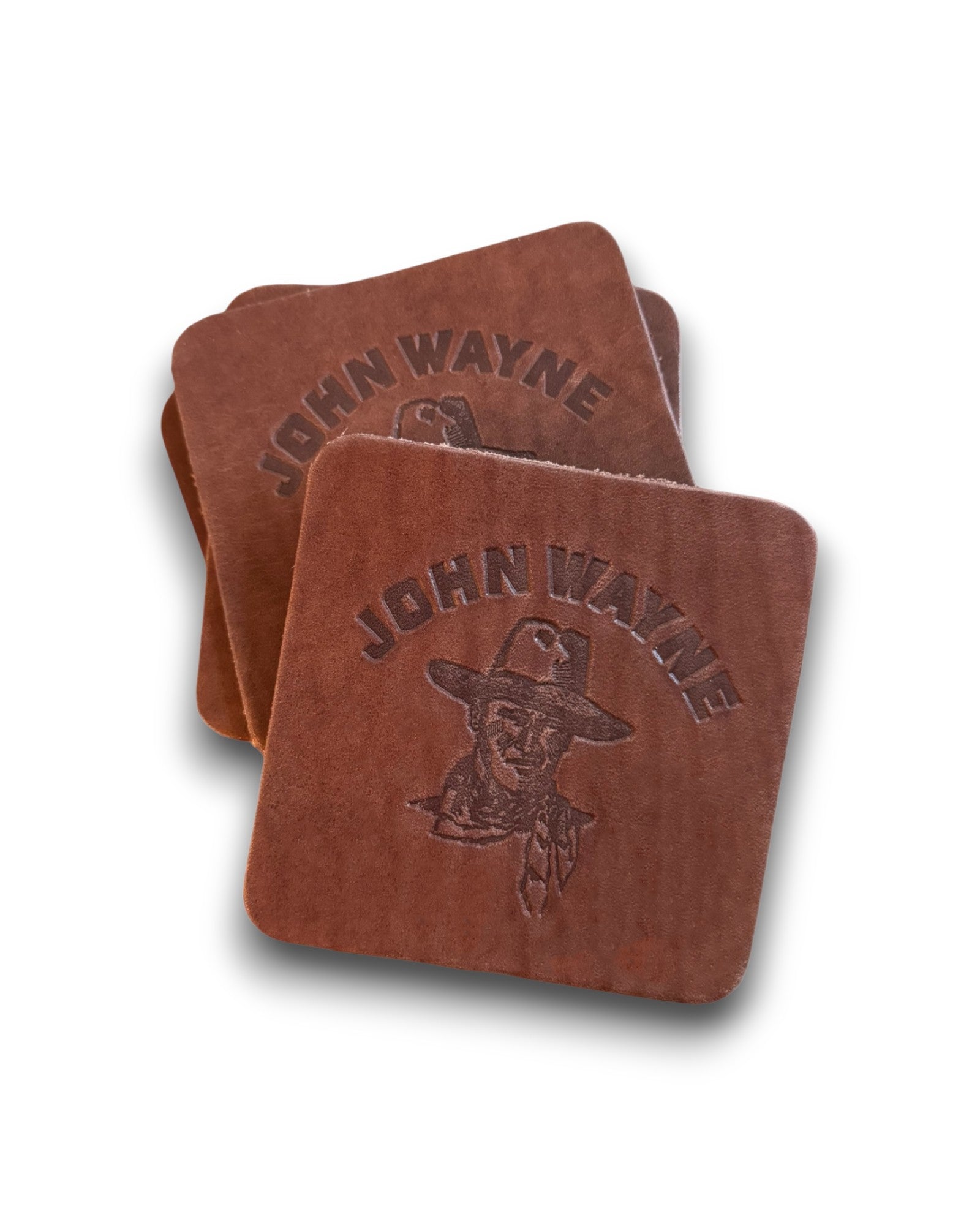 John Wayne Sketch Leather Coaster Set - Brown