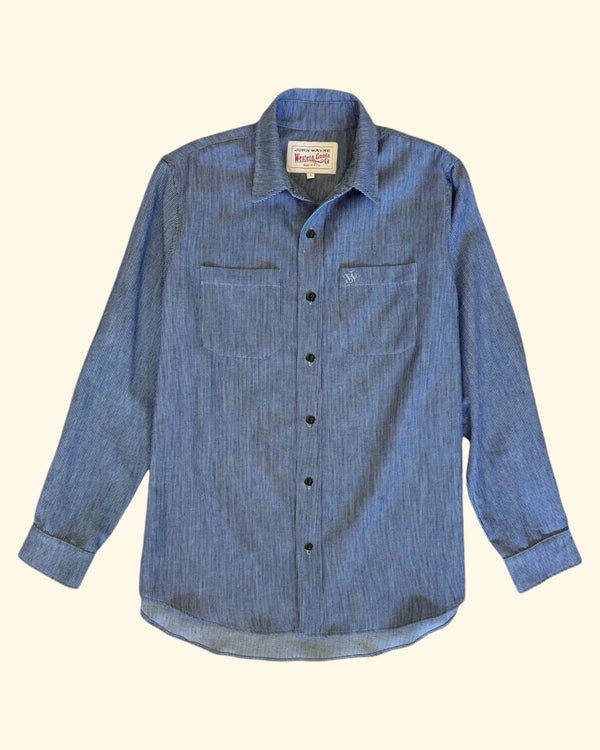 The Ethan Men's Western Shirt in Train Robbers Indigo Stripe