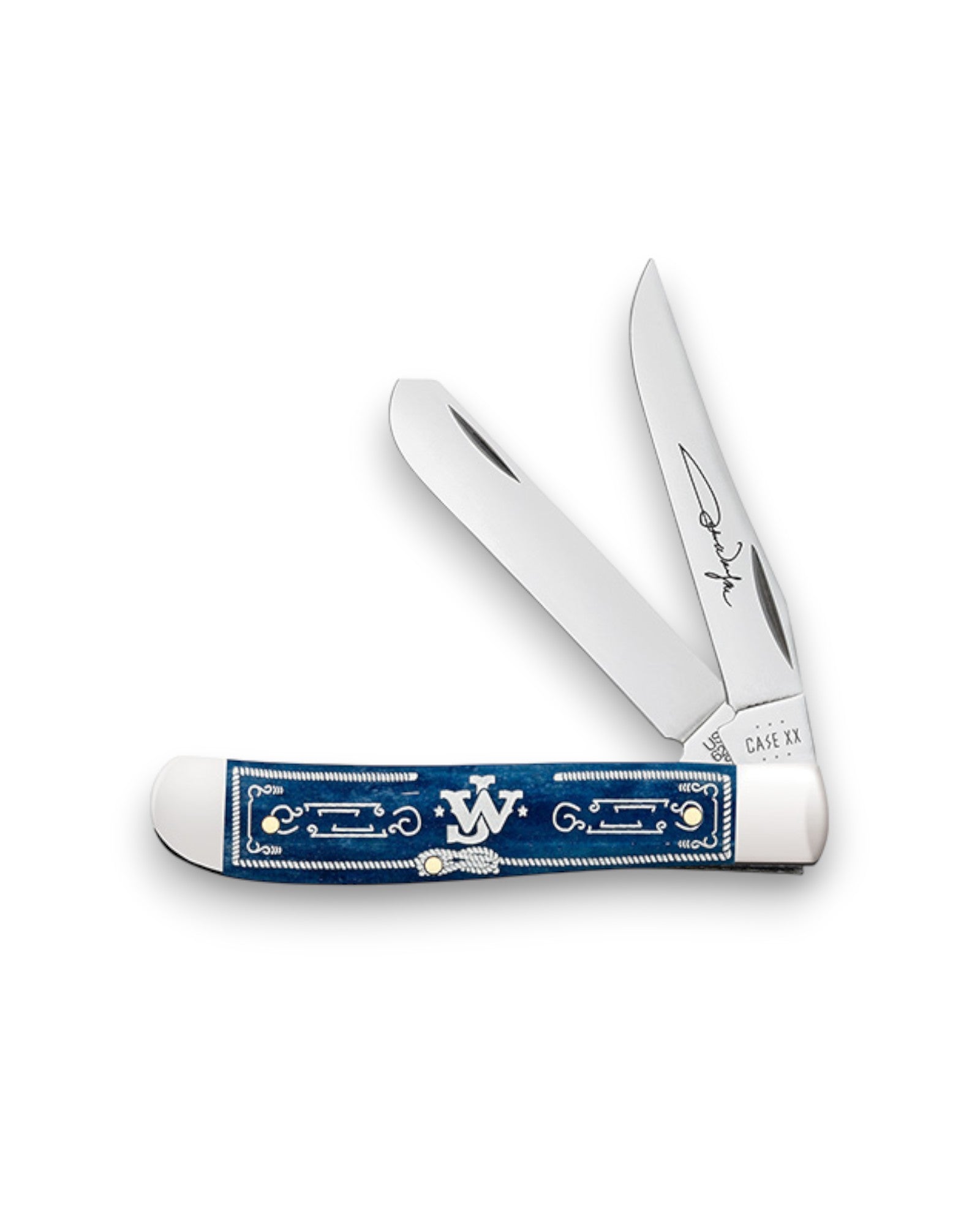 John Wayne x Case Knives Embellished Smooth Navy Blue Bone Mini Trapper