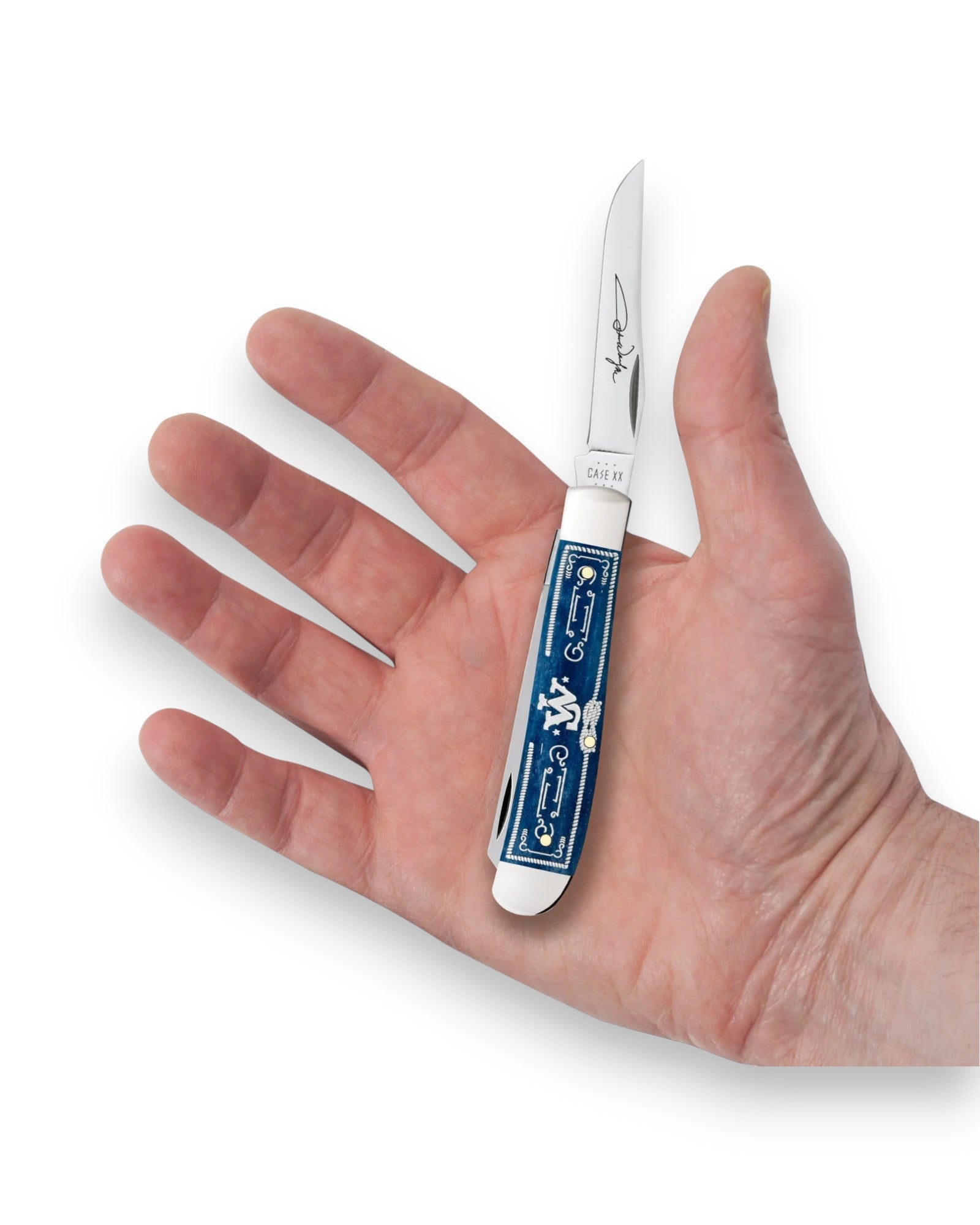 John Wayne x Case Knives Embellished Smooth Navy Blue Bone Mini Trapper