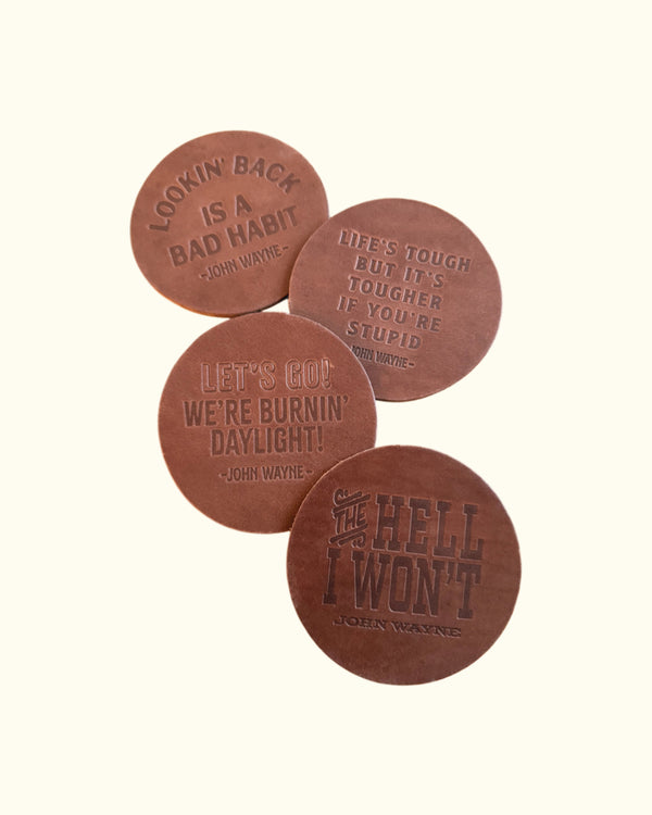 John Wayne Classic Quotes Leather Coaster Set - Brown