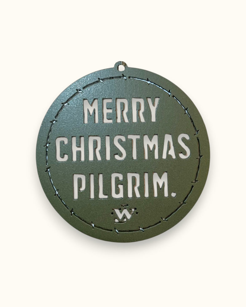 Merry Christmas Pilgrim Quote Ornament - Green