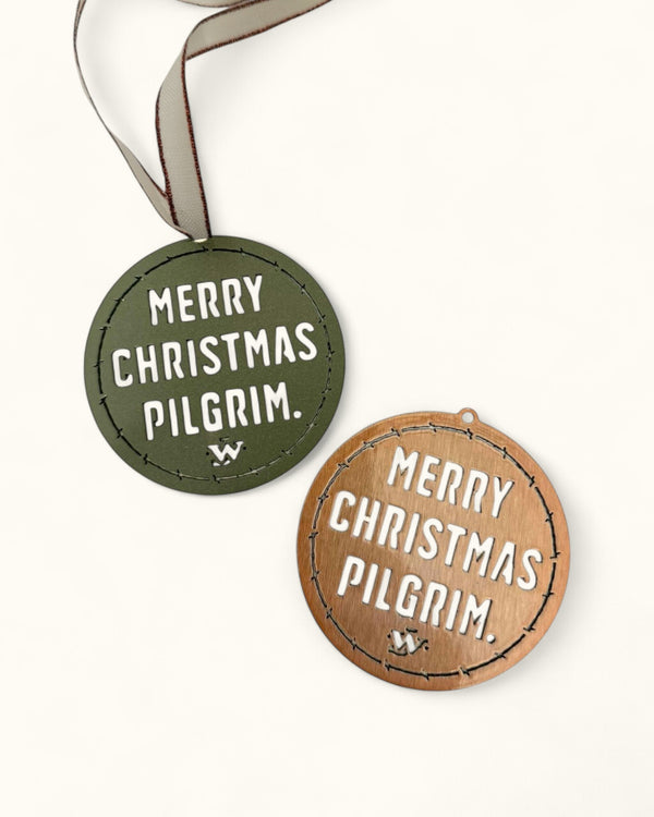 Merry Christmas Pilgrim Quote Ornament - Green