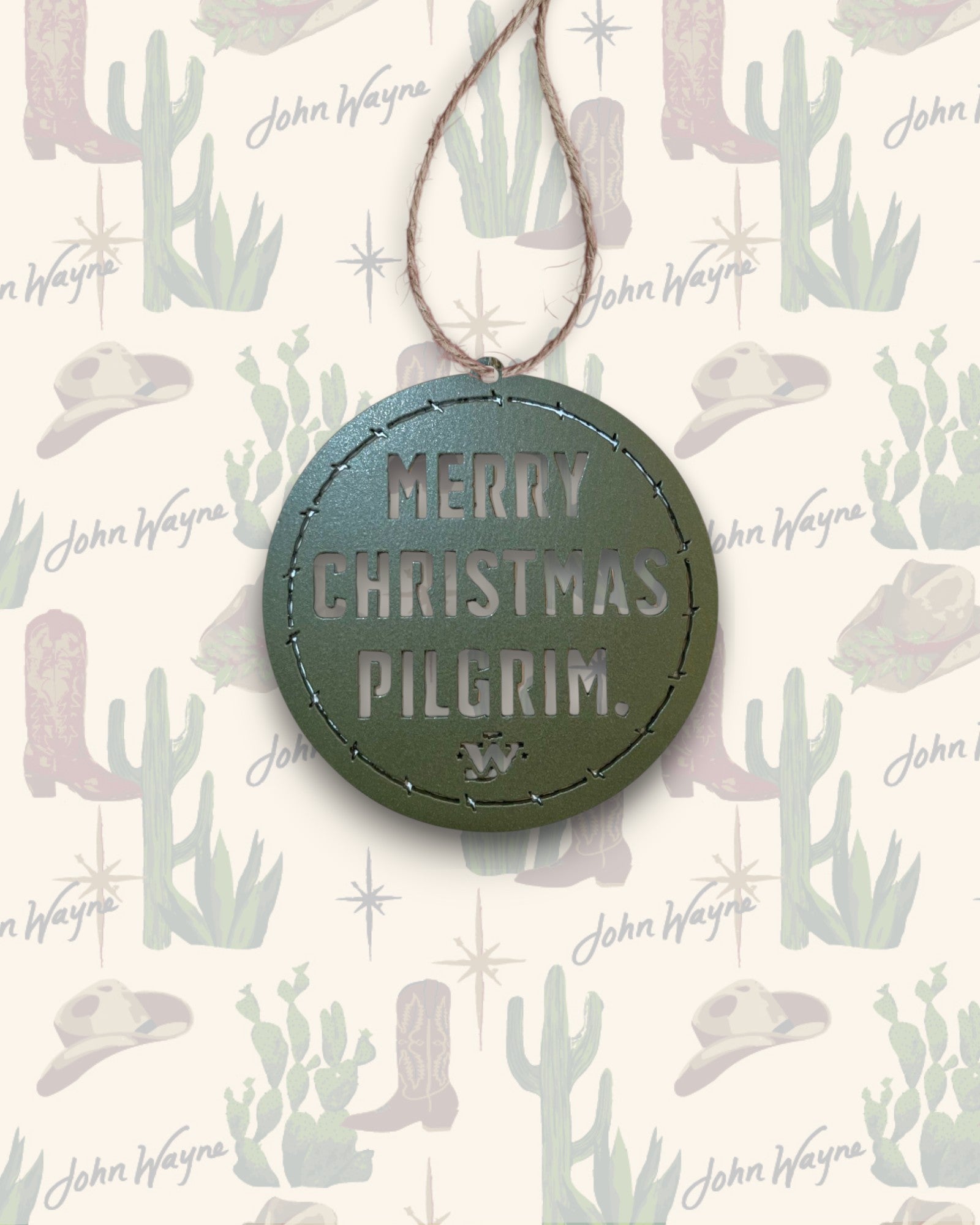 Merry Christmas Pilgrim Iron Ornament