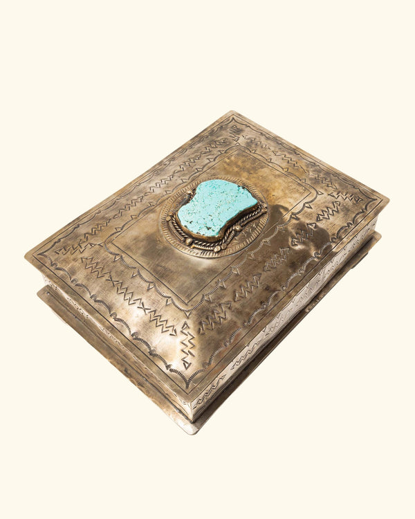 John Wayne Silver and Turquoise Stamped Box