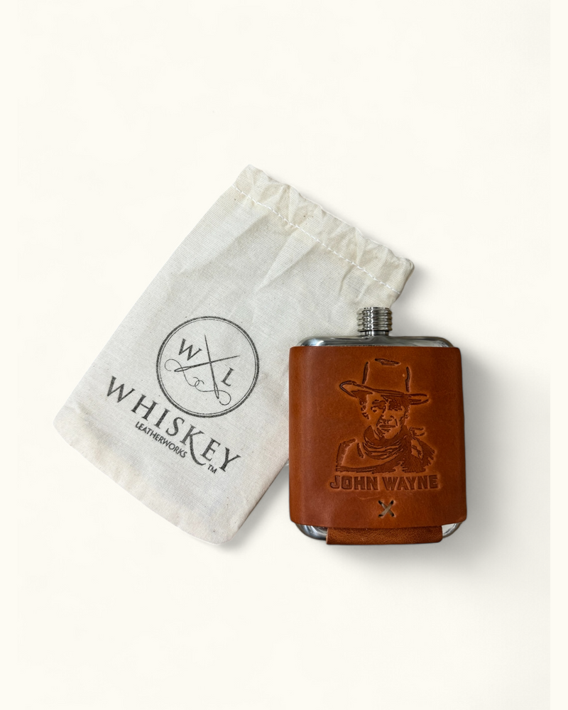 John Wayne Cowboy Leather Wrapped Steel Flask