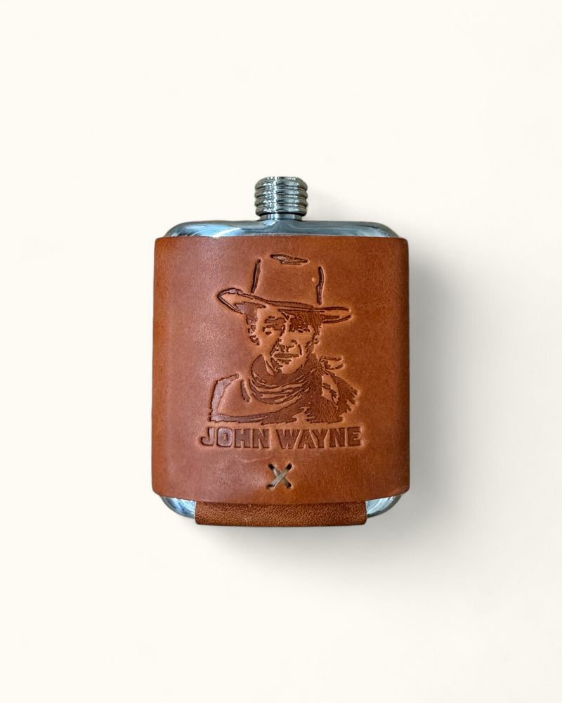 John Wayne Cowboy Leather Wrapped Steel Flask