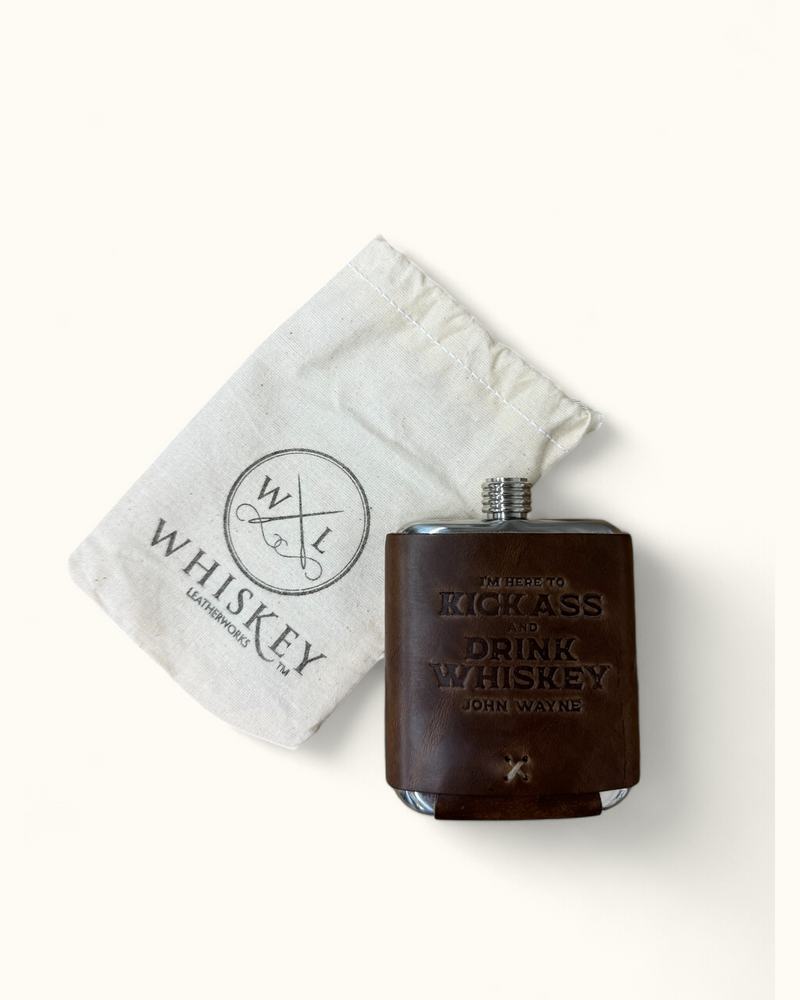 John Wayne Kick Ass Quote Leather Wrapped Steel Flask