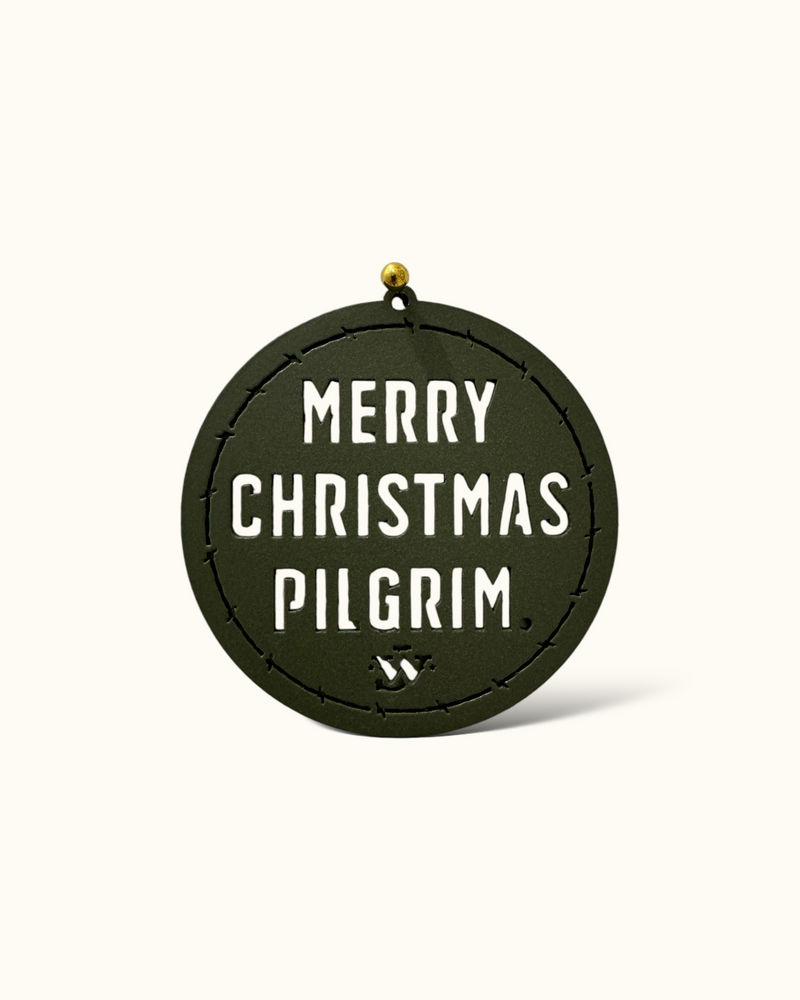 Merry Christmas Pilgrim Quote Ornament - Green