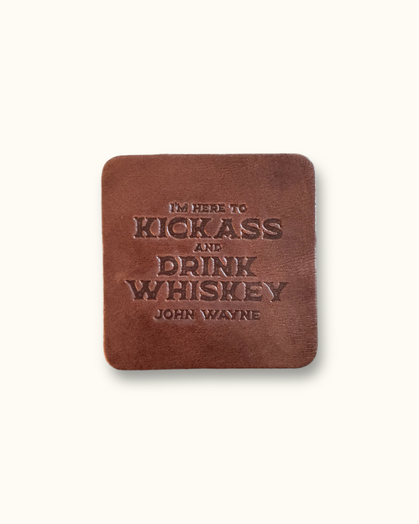 John Wayne Barware Quotes Leather Coaster Set - Brown