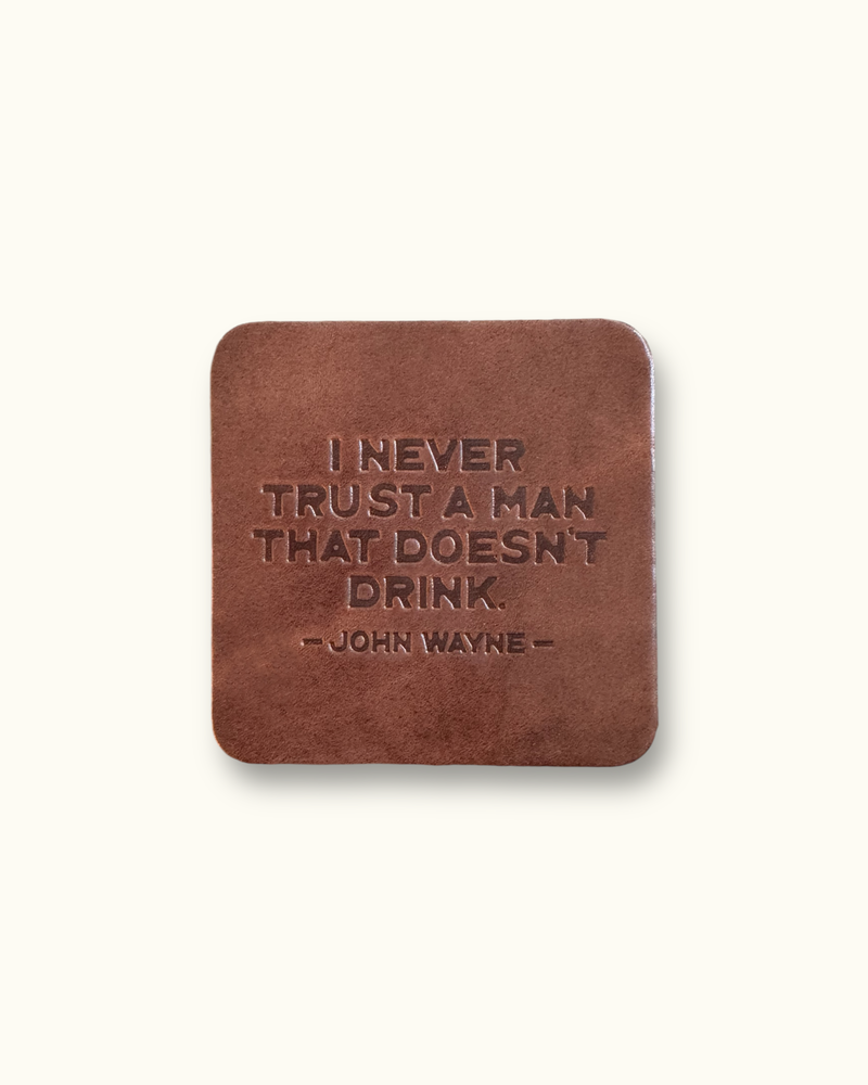 John Wayne Barware Quotes Leather Coaster Set - Brown