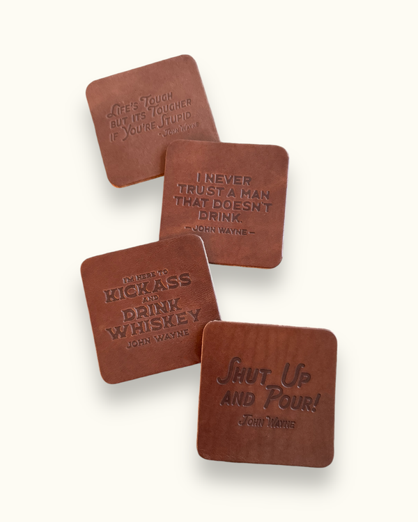 John Wayne Barware Quotes Leather Coaster Set - Brown