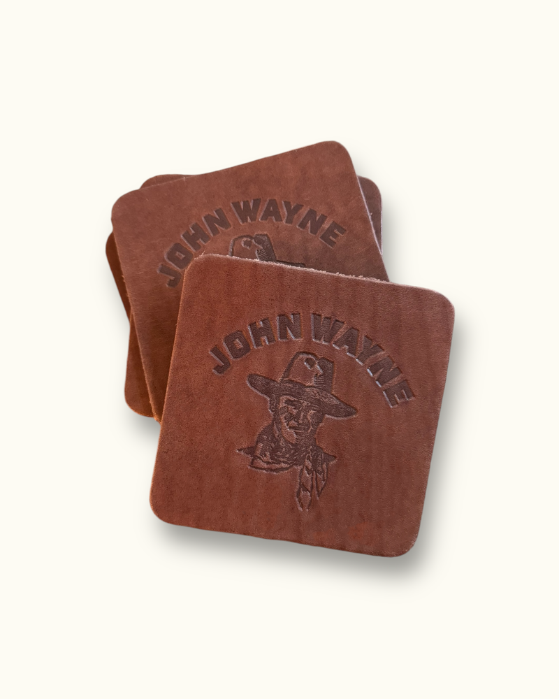 John Wayne Sketch Leather Coaster Set - Brown