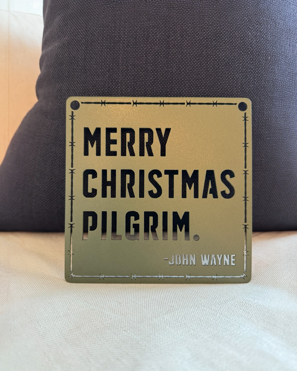 Merry Christmas Pilgrim Iron Sign - Green