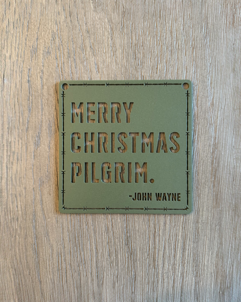 Merry Christmas Pilgrim Iron Sign - Green