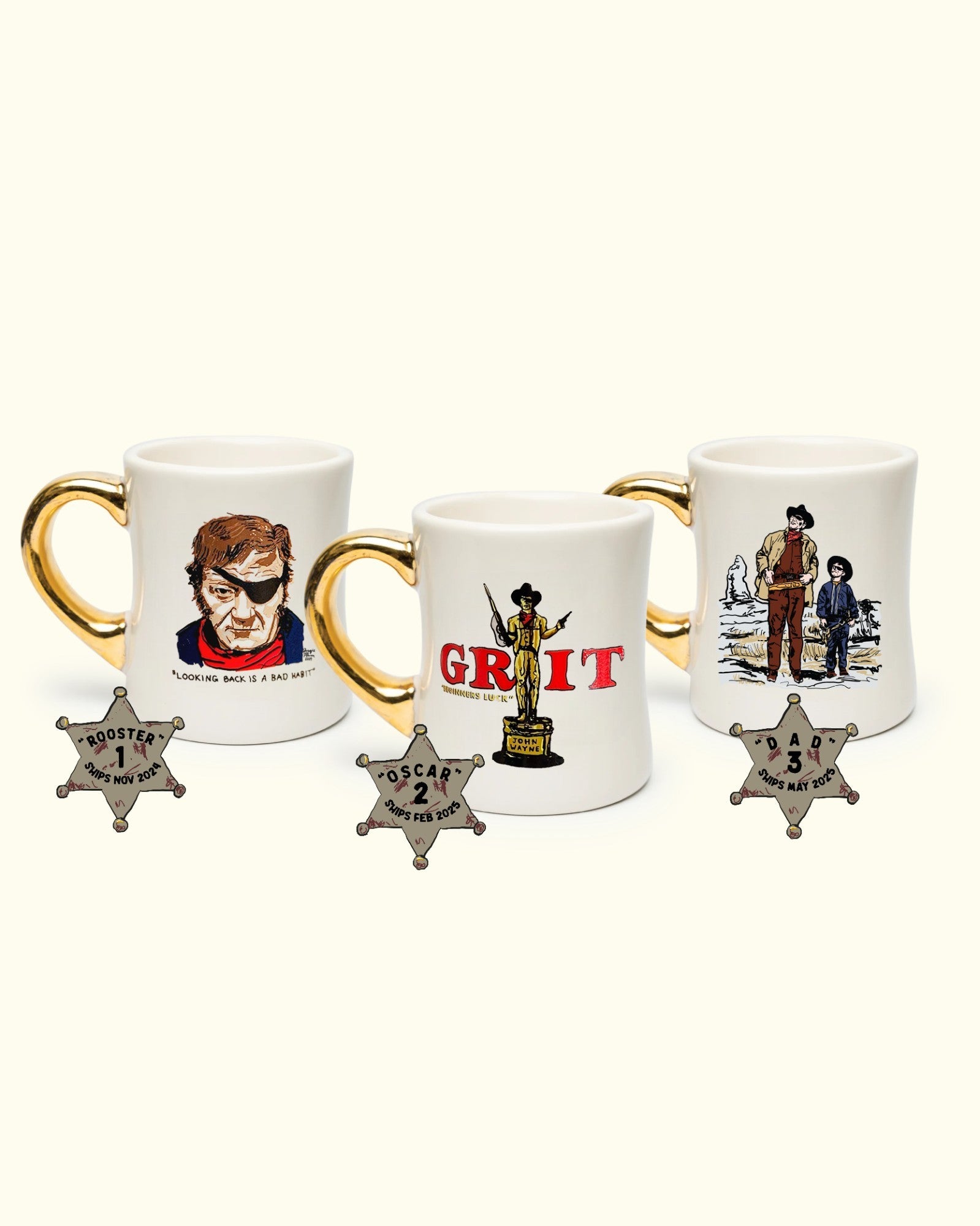 True Grit (1969) 55th Anniversary Special 3-Piece Gold Handle Mug Series