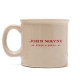 back of mug with "john wayne stock & supply" 
