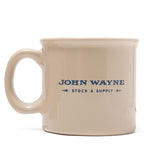 back of mug with "john wayne stock & supply" in center 