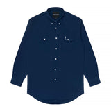 cobalt blue button up long sleeve with john wayne silhouette on left chest pocket